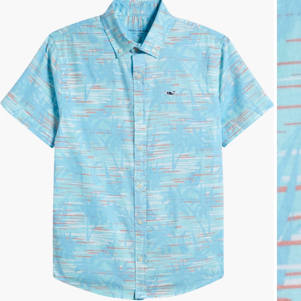 Vineyard Vines Kids Bass in Waves  Blue Short Sleeve Shirt (Island Paradise)